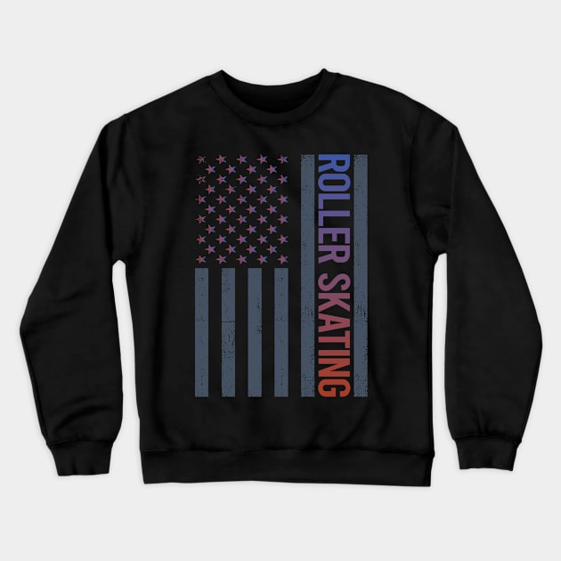 American Flag Roller Skating Skate Skater Crewneck Sweatshirt by tyeshawalthous